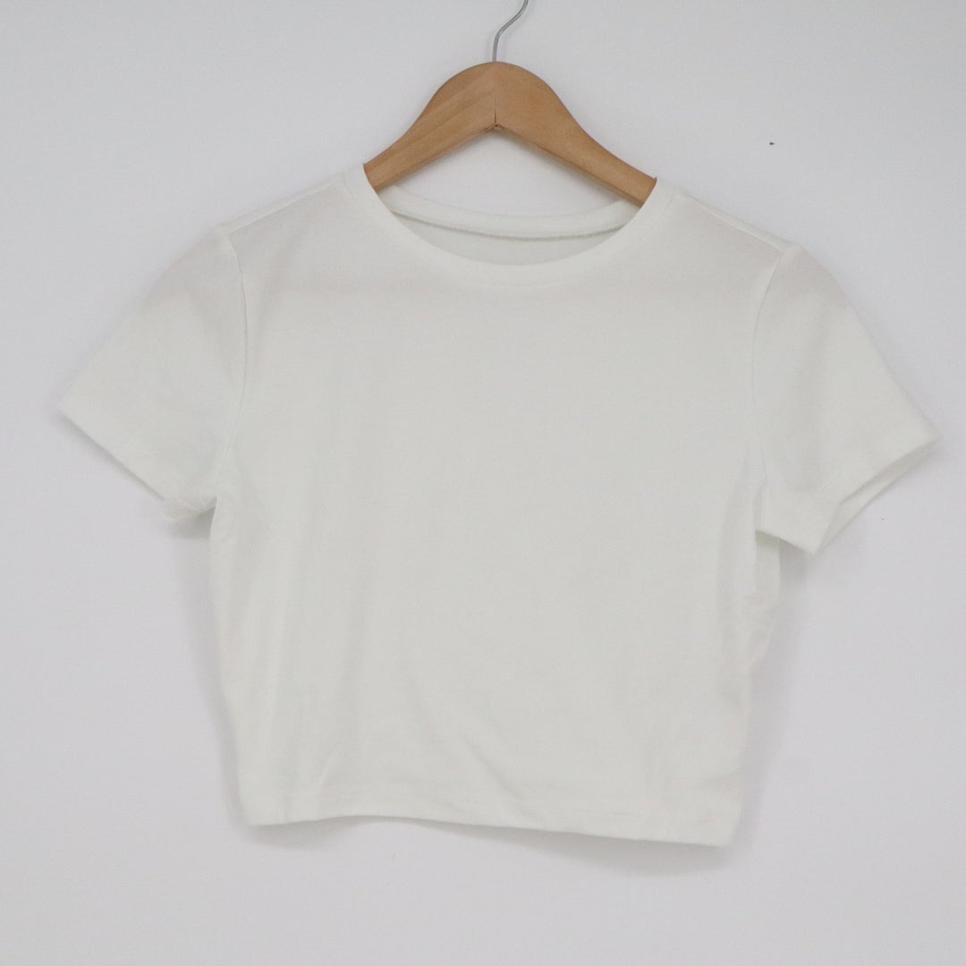 Wild Fable Mens White Short Sleeve Cropped Baby Tee Crew Neck Size M
