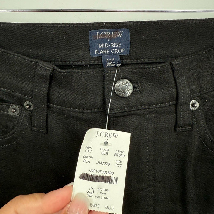 J.Crew Petite High-Rise Black Flare Crop Jean In All-Day Stretch Size P27