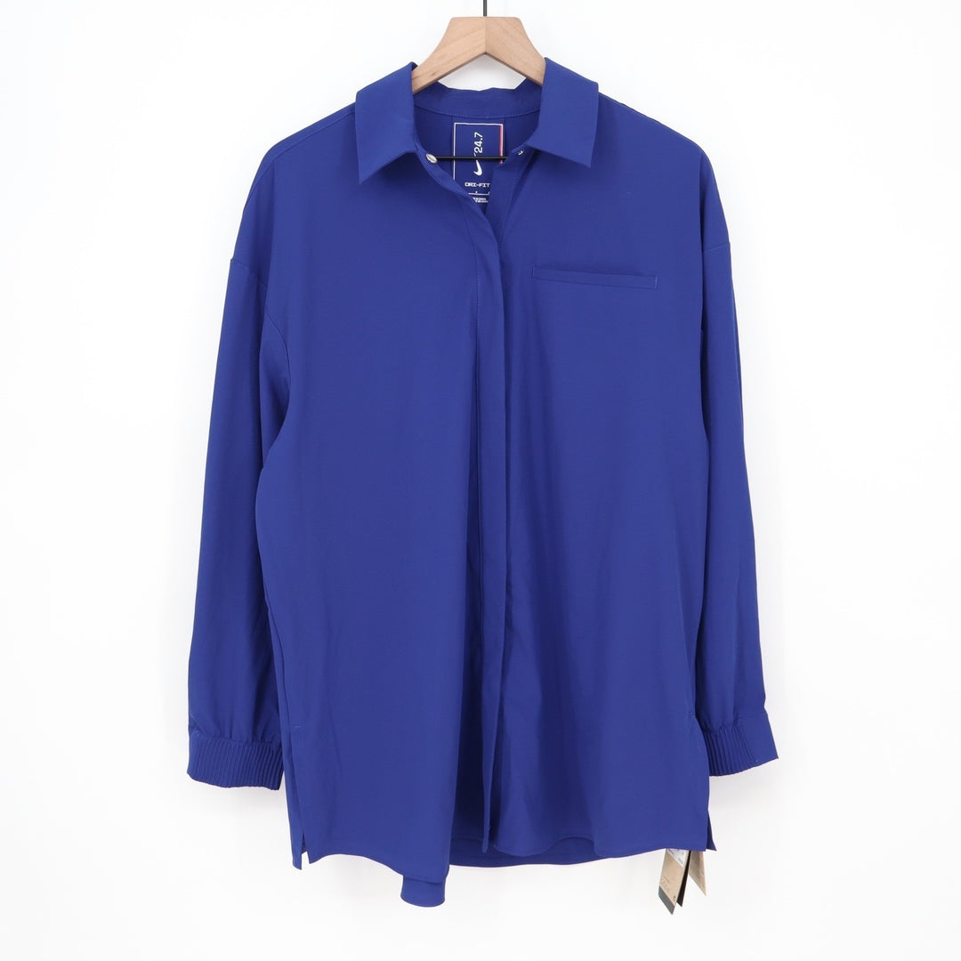 Nike 24.7 Dri-FIT Womens Royal Blue Button Up Shirt Small NEW