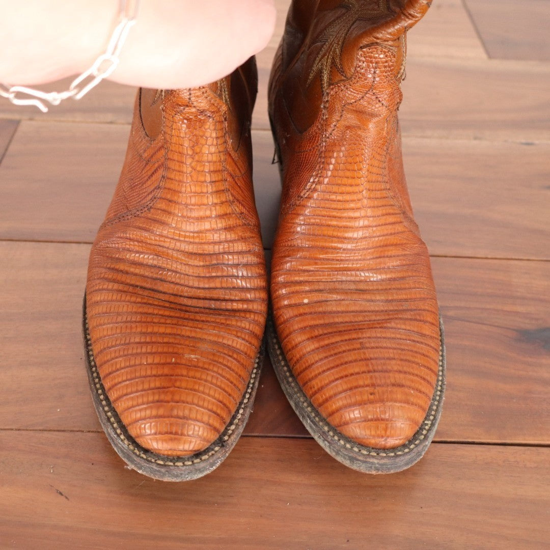 Dan Post Teju Lizard Western Mens 6D Dark Brown Leather Embroidered Cowboy Boots