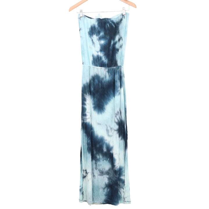 Veronica M Blue Tie Dye Strapless Maxi Dress Small Drawstring Waist Boho