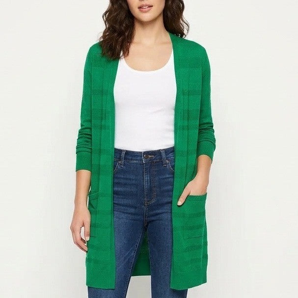 Merona Cardigan Sweater Womens Medium Green Patch Pockets Open Front Pullover