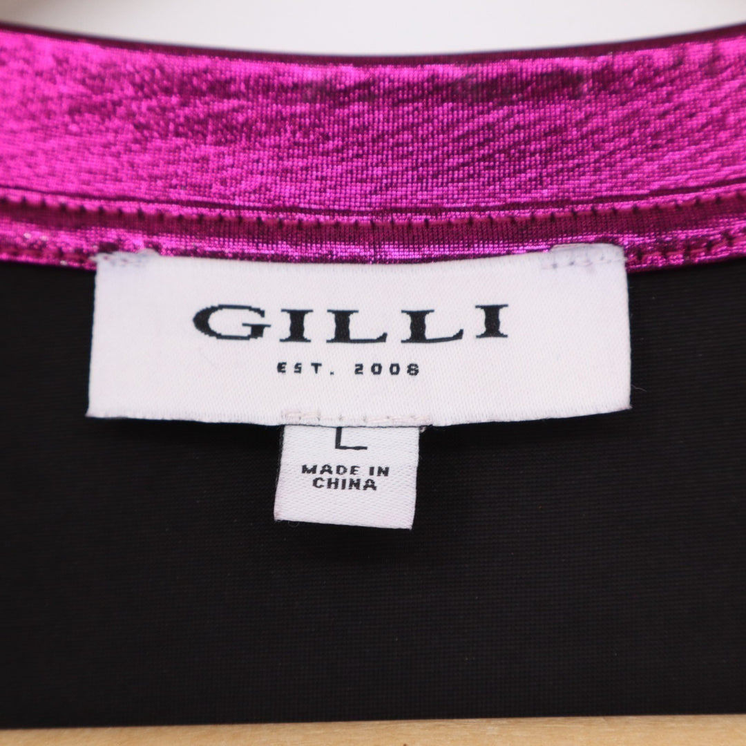 Gilli T-Shirt Womens Large Purple Shiny Stretch Sleeveless Crew Neck Pullover