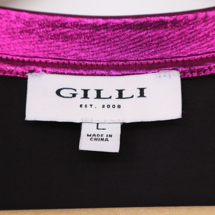 Gilli T-Shirt Womens Large Purple Shiny Stretch Sleeveless Crew Neck Pullover