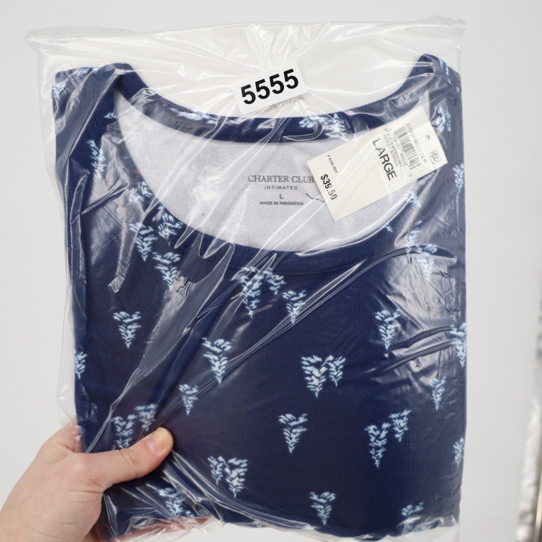 Charter Club Intimates Navy Blue Floral Sprig Sleep Shirt Nightgown Large NEW