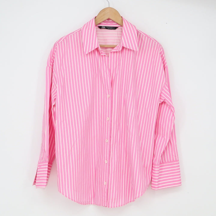 Zara Button Down Women's XS Pink Striped Long Sleeve Excellent