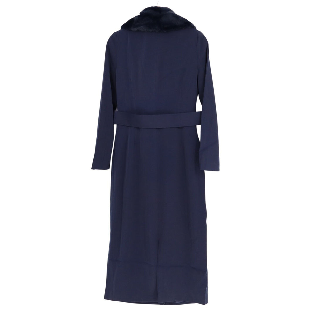 Naked Wardrobe The Statement Trench Coat Womens XS Navy Stretch Fur Shawl Collar