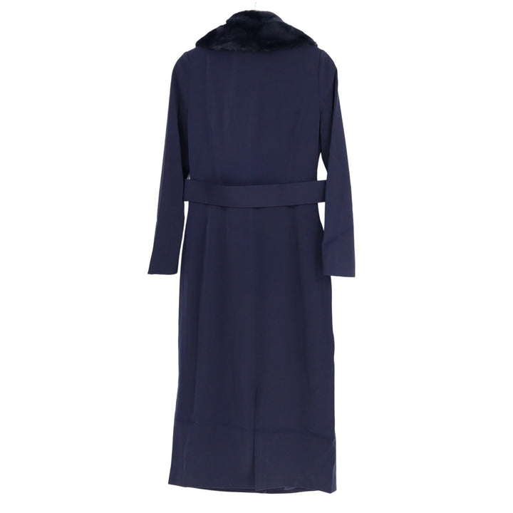 Naked Wardrobe The Statement Trench Coat Womens XS Navy Stretch Fur Shawl Collar