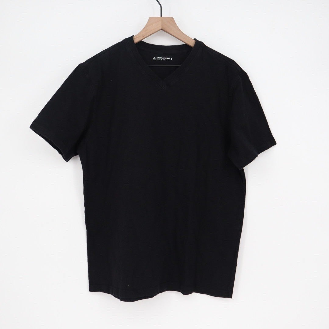 American Giant Mens V Neck T Shirt Black Cotton Size L Made USA Soft Basic Tee