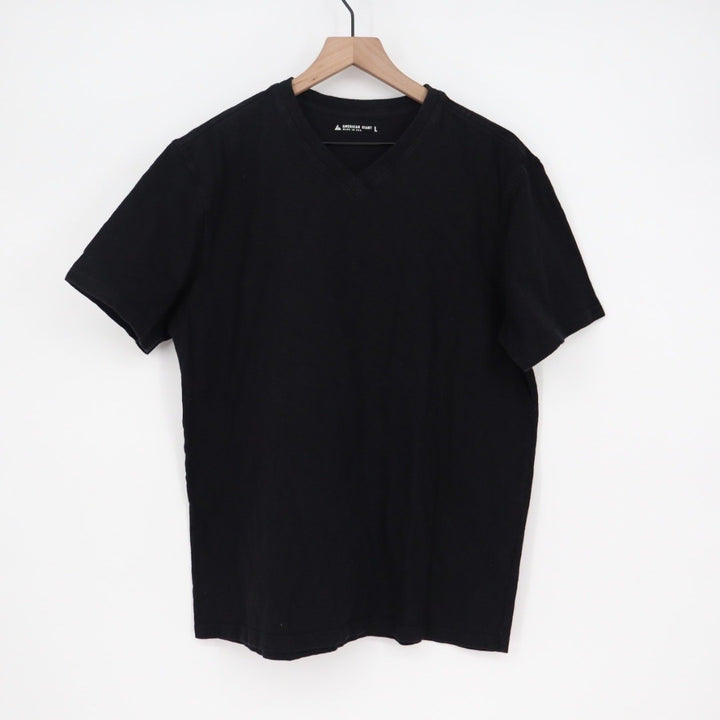 American Giant Mens V Neck T Shirt Black Cotton Size L Made USA Soft Basic Tee