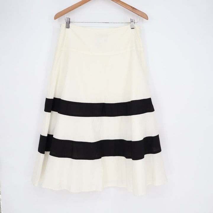 Nine West A-Line Flare Skirt Womens 10 White Black Striped Cotton High Waist
