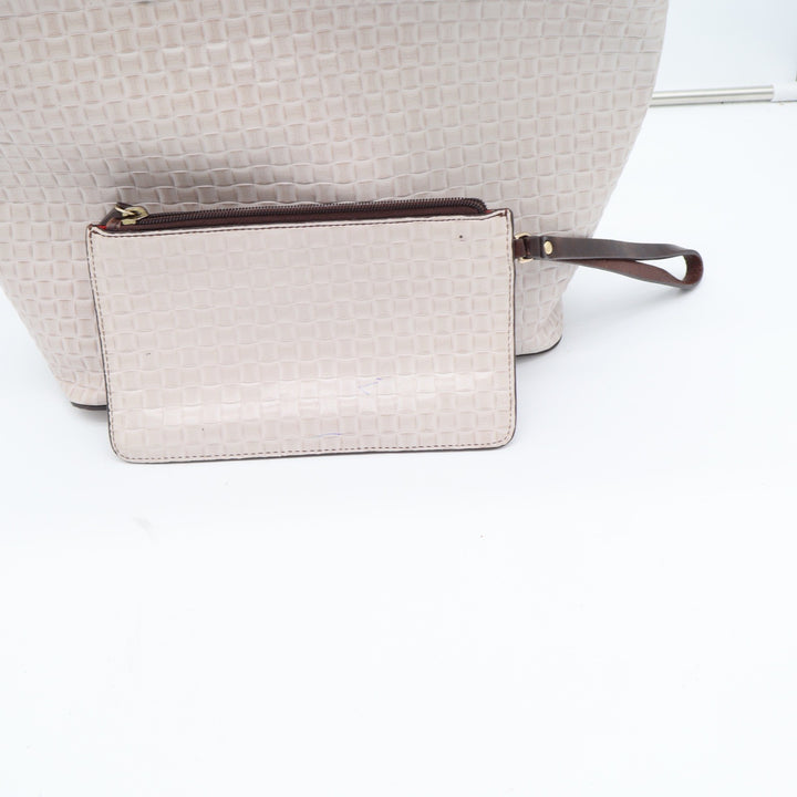 Dooney & Bourke Tote Bag Womens Medium Embossed Weave Cream Brown Leather Good