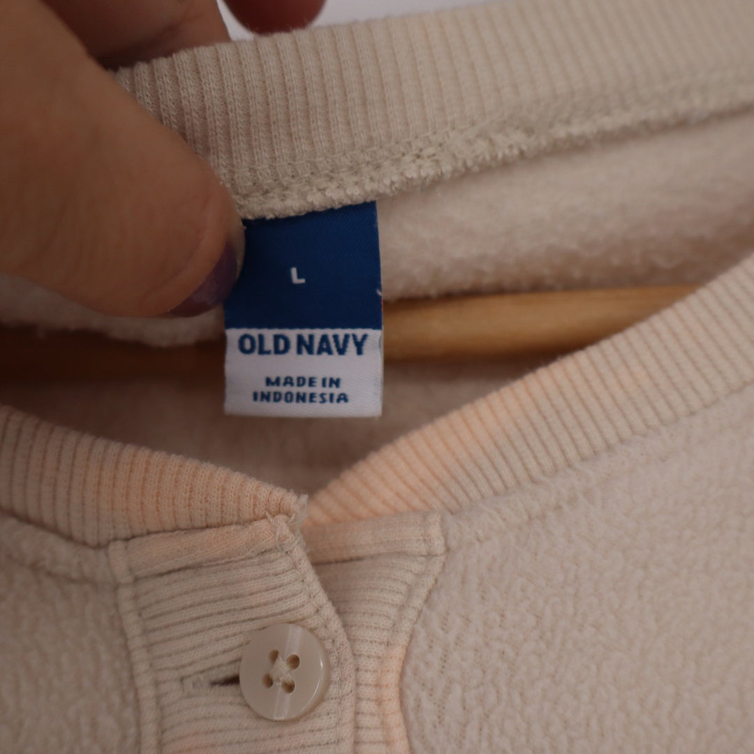 Old Navy Womens Fleece Long Sleeve Henley Romper Cream Beige Large