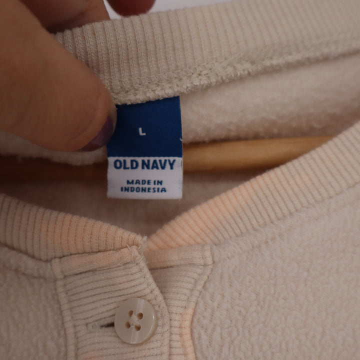 Old Navy Womens Fleece Long Sleeve Henley Romper Cream Beige Large