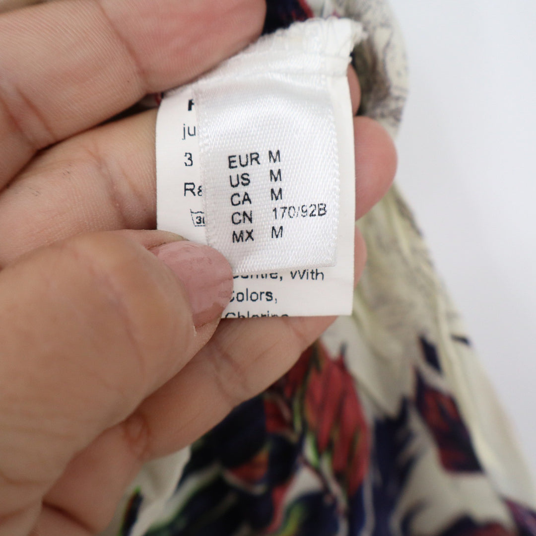 Tropical Floral Rayon Romper Jumpsuit Cream Navy Medium