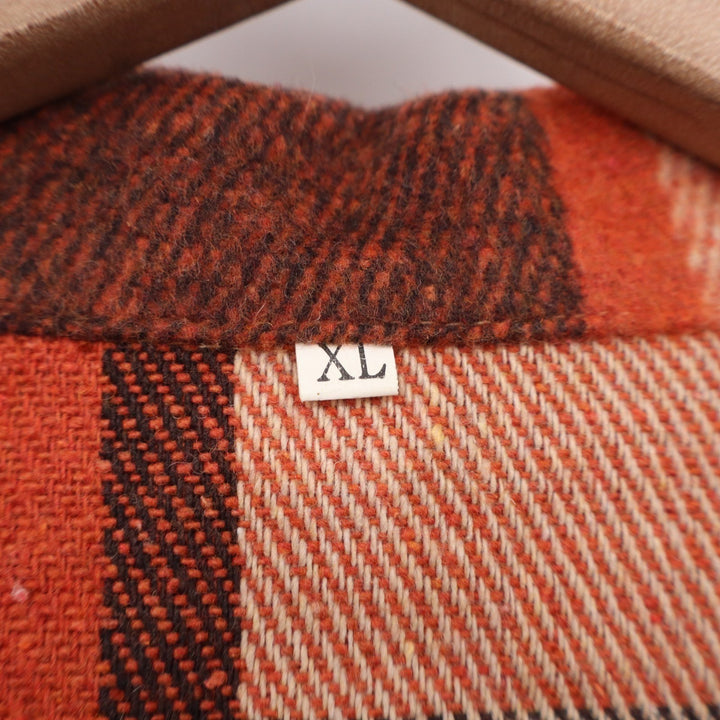 Orange Plaid Oversized Shacket Button Down Shirt Jacket XL Brown Cream Check