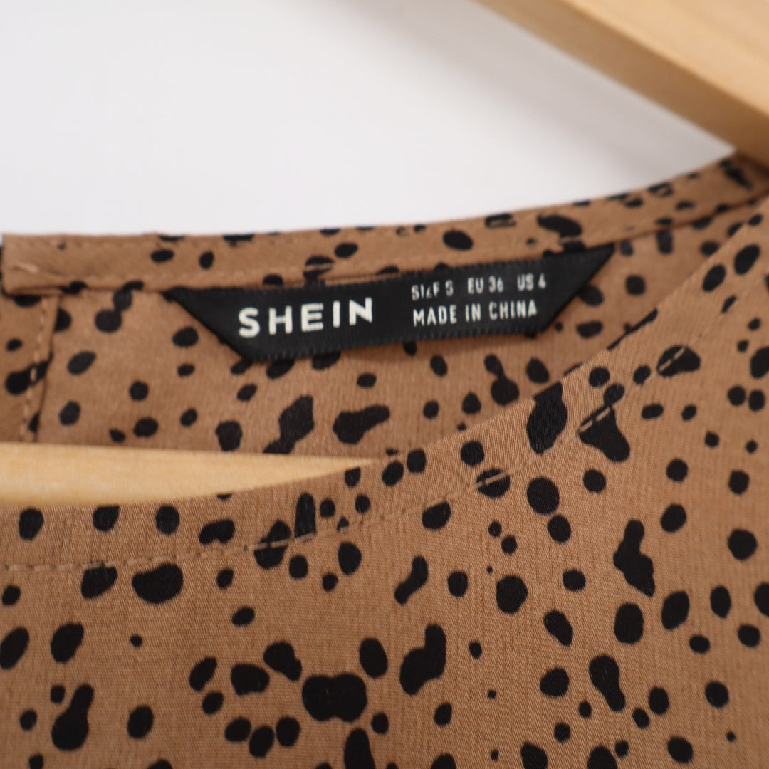 SHEIN Brown Black Speckled Animal Print Ruffle Sleeve Mini Shift Dress Size 4 S