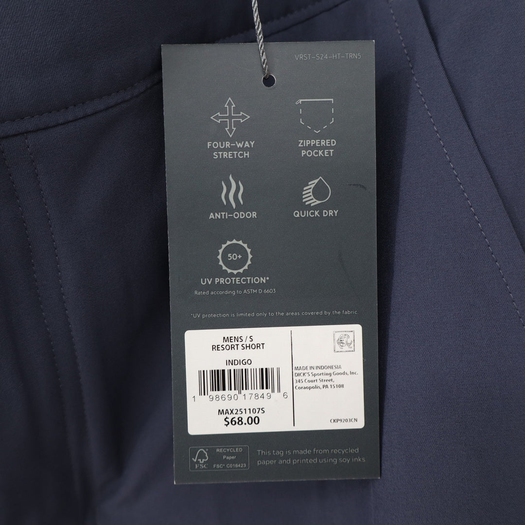 VRST Mens Resort Short Indigo Blue Size S 4-Way Stretch Quick Dry UPF 50+ NEW