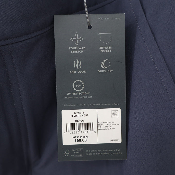 VRST Mens Resort Short Indigo Blue Size S 4-Way Stretch Quick Dry UPF 50+ NEW