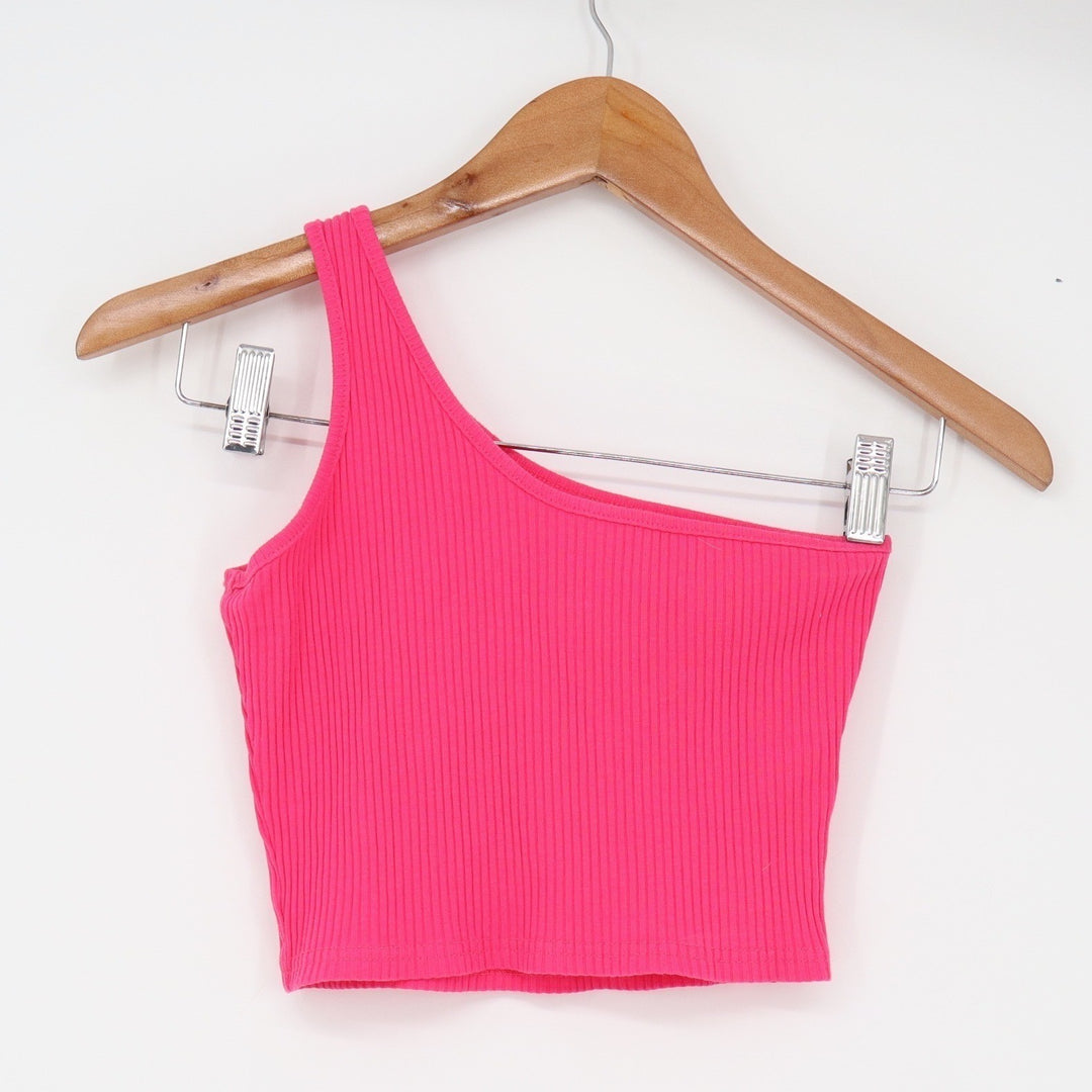 Unbranded Crop Top Womens S One Shoulder Ribbed Hot Pink Asymmetrical Excellent