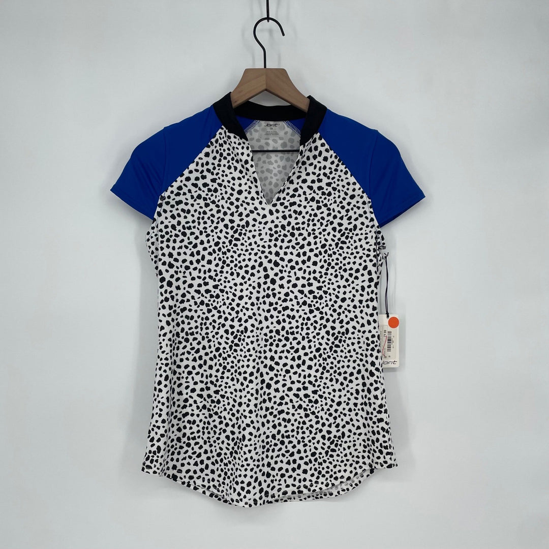 JOJIT Power Mock Cap Sleeve Golf Tennis Polo Shirt White Black Blue XS