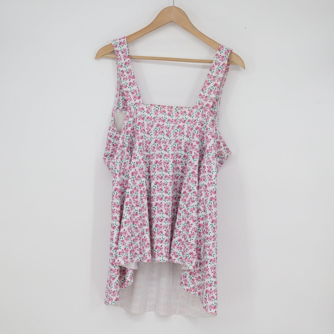 Floral Print Surplice Swim Top Pink White Plus Size 4XL Crossover Tankini