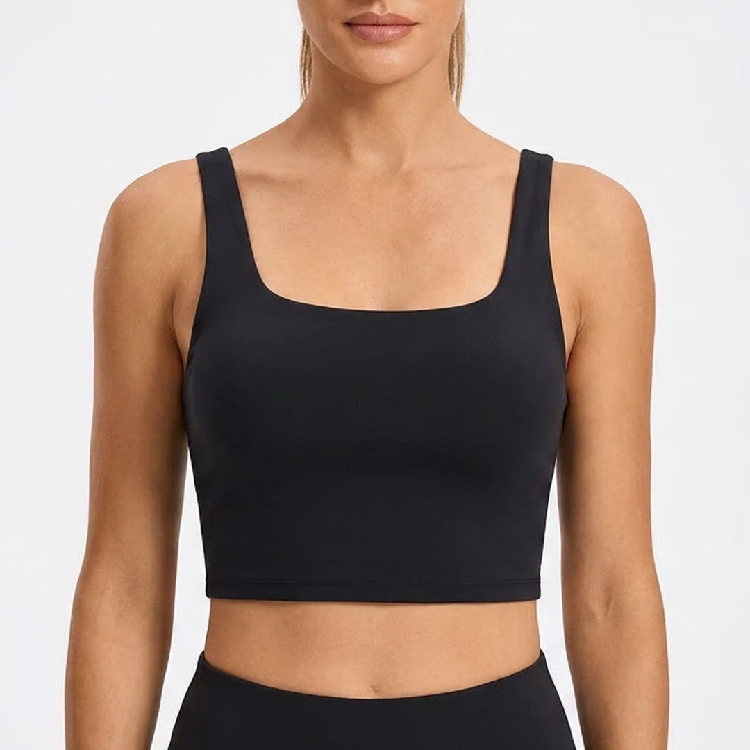 All In Motion Womens XL Black Cropped Tank Top Square Neck Activewear Sporty