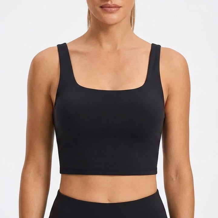 All In Motion Womens XL Black Cropped Tank Top Square Neck Activewear Sporty