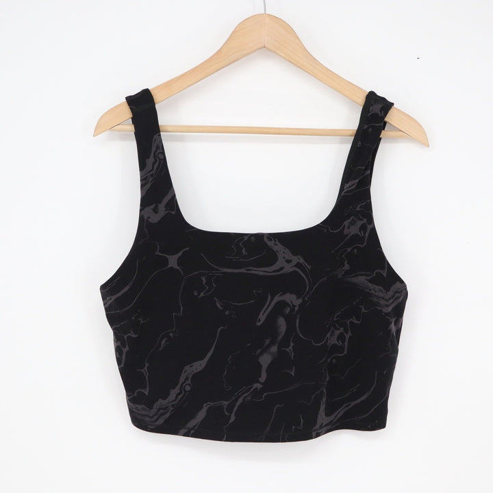 All in Motion Womens XL Black Marble Print Square Neck Athletic Crop Top Tank