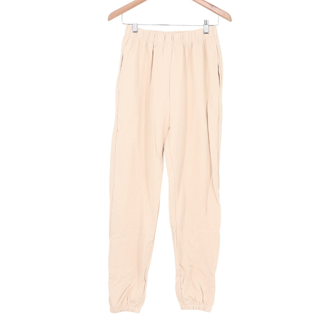 Naked Wardrobe Womens XS Tan Peach Raw Edge Sweatshirt and Joggers 2 Piece Set
