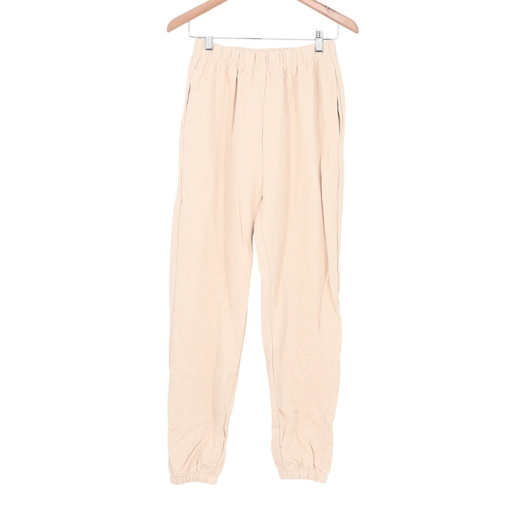 Naked Wardrobe Womens XS Tan Peach Raw Edge Sweatshirt and Joggers 2 Piece Set
