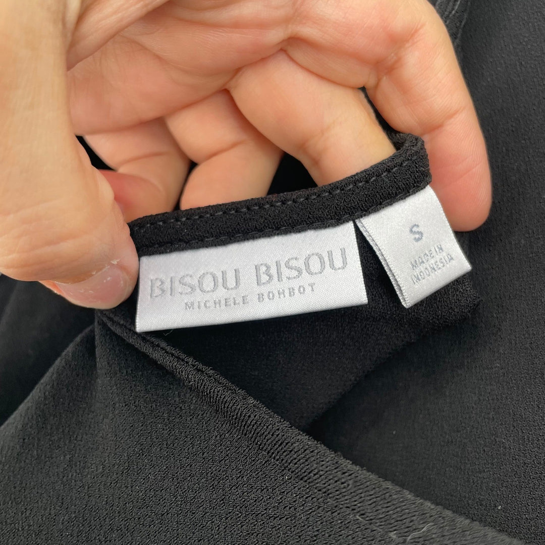 BISOU BISOU MICHELE BOHBOT Black Long Sleeve Scoop Neck Top Size S