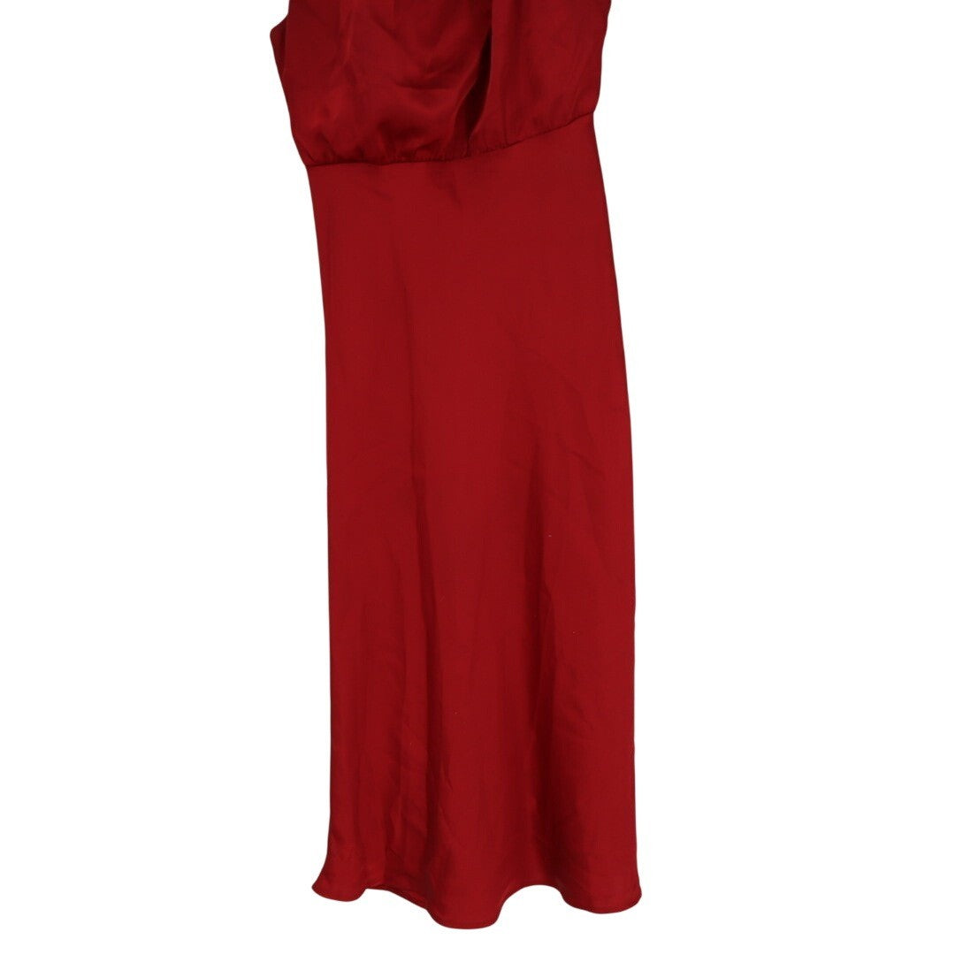 Lulus Distinctive Charm Midi Dress Womens Small Burgundy Stretch Asymmetrical