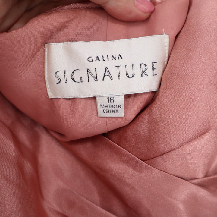 Galina Signature Maxi Dress Womens 16 Satin Ruched Draped Rose Pink Excellent