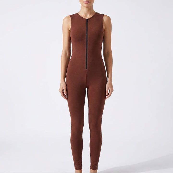 Naked Wardrobe Baby Mama Brown Sleeveless Bodycon Jumpsuit Small