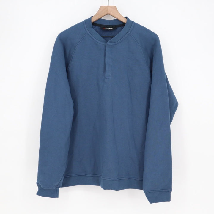 American Giant Midweight Sweatshirt Men XL Blue Cotton Raglan Sleeve Snap Henley