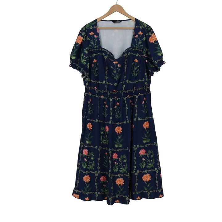 BloomChic Navy Blue Floral Lattice Sweetheart Midi Dress Plus Size 18-20