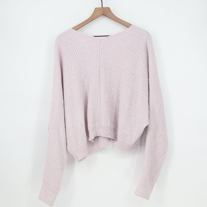 Talulah Lilac Chenille V-Neck Oversized Ribbed Knit Sweater Large