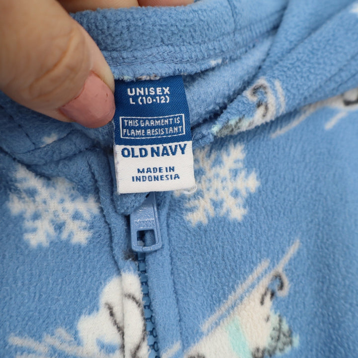 Old Navy Kids Blue Fleece Polar Bear Narwhal Hooded Union Suit Pajamas L 10-12