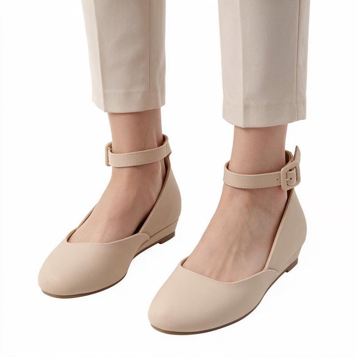 Dream Pairs Flats Womens 7.5 Revona Ankle Strap Nude Low Wedge Heel Excellent