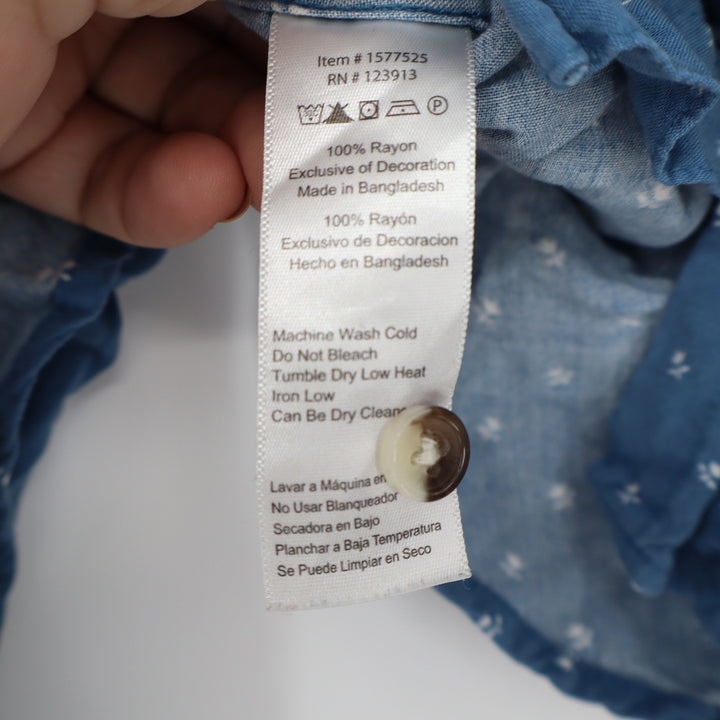 Jachs Girlfriend Blue Floral Rayon Sleeveless Button Down Shirt Womens Medium