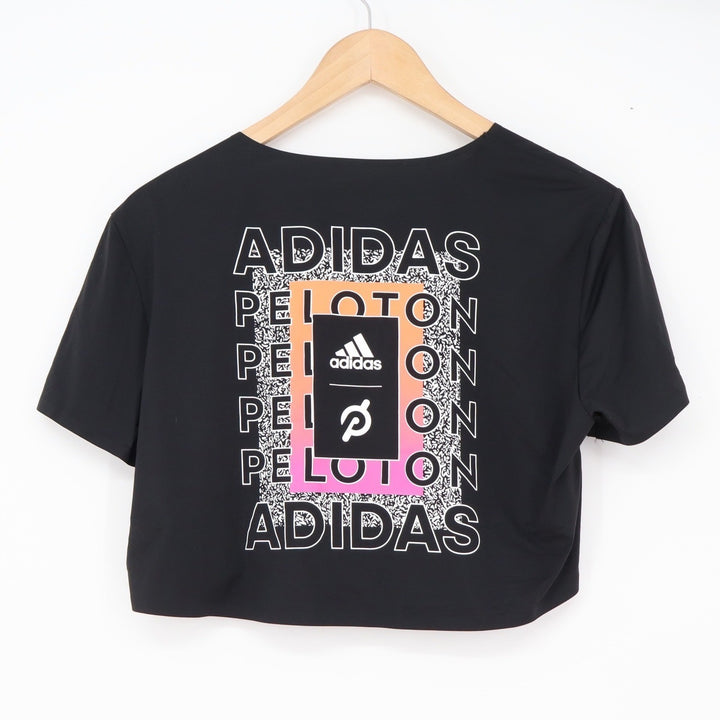 Adidas Crop Top Womens S Peloton Collab Black Graphic Short Sleeve Excellent