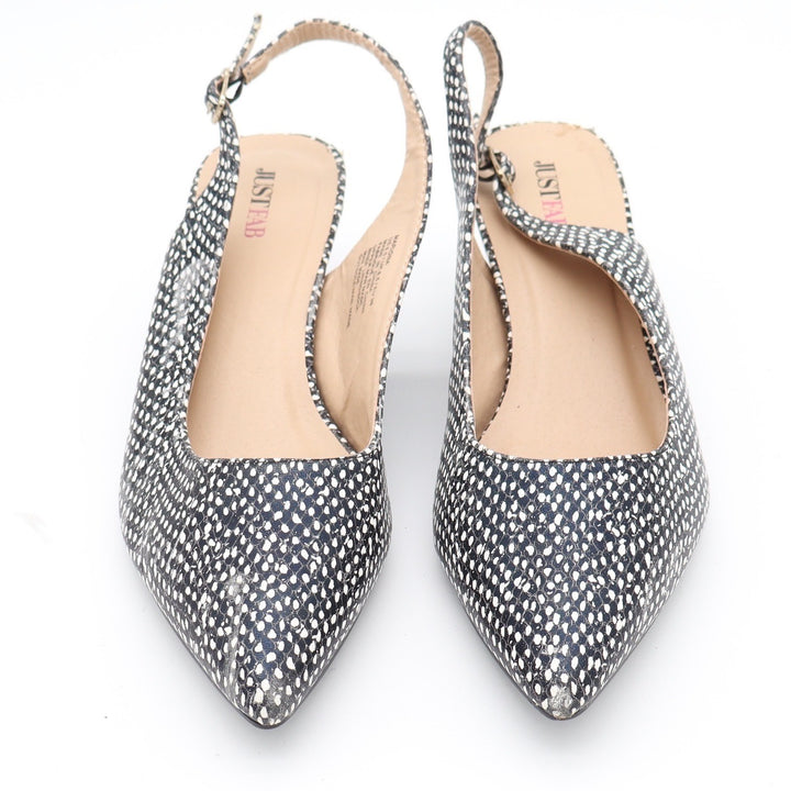 JustFab Mariona Black White Textured Slingback Kitten Heels Size 8.5 Pointed Toe
