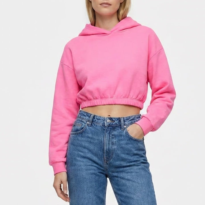 Naked Wardrobe Womens XL Neon Pink Cropped Hoodie Sweatshirt