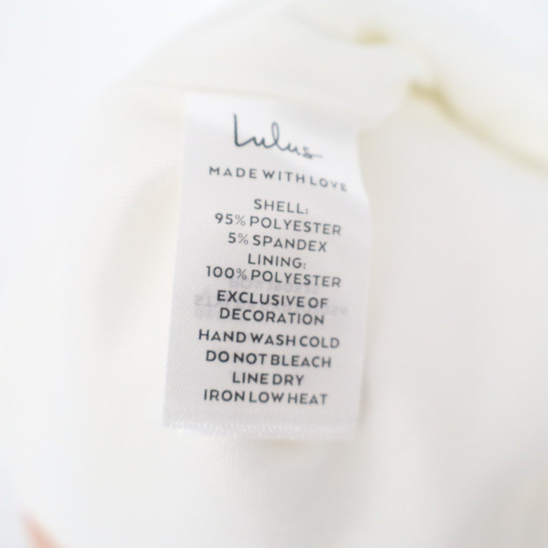 Lulus Certainly Aglow Romper Womens Small White Organza Pearl Tie Strap V Neck