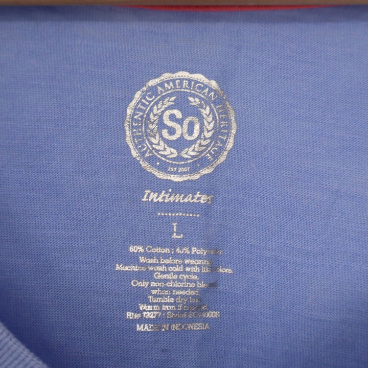 SO Intimates Womens V-Neck T-Shirt Blue Cuffed Short Sleeve Size L