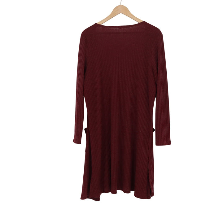 Burgundy Ribbed Longline Open Front Cardigan Plus Size 2X Pockets