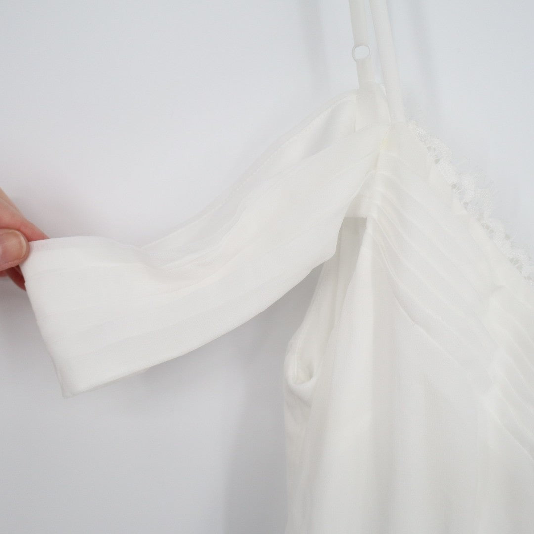 Lulus Marcelyn Maxi Dress Womens XL White Pleated V-Neck Cold-Shoulder Back Zip