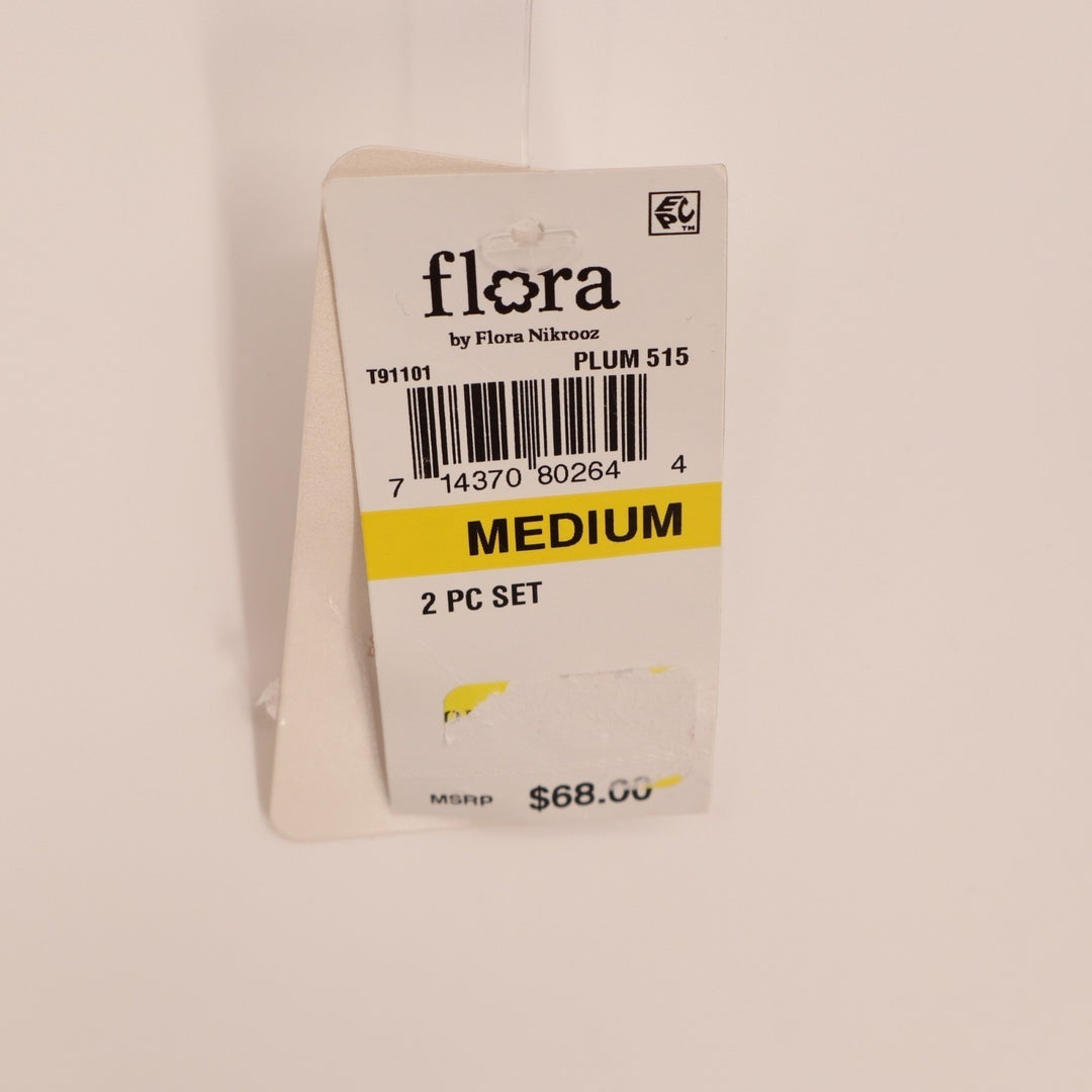 Flora by Flora Nikrooz Pajama Top Womens Medium Plum Floral Stretch Lapel Collar