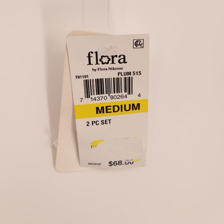 Flora by Flora Nikrooz Pajama Top Womens Medium Plum Floral Stretch Lapel Collar
